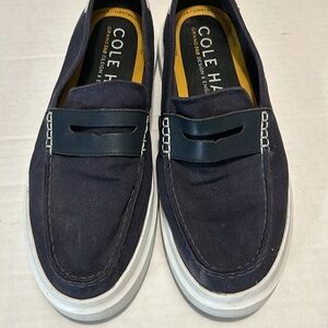 Cole Haan 10.5 men Canvas Penny Loafer Blue and white slip on grand